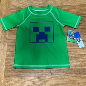 Green Kids Minecraft Swim Shirt NWT